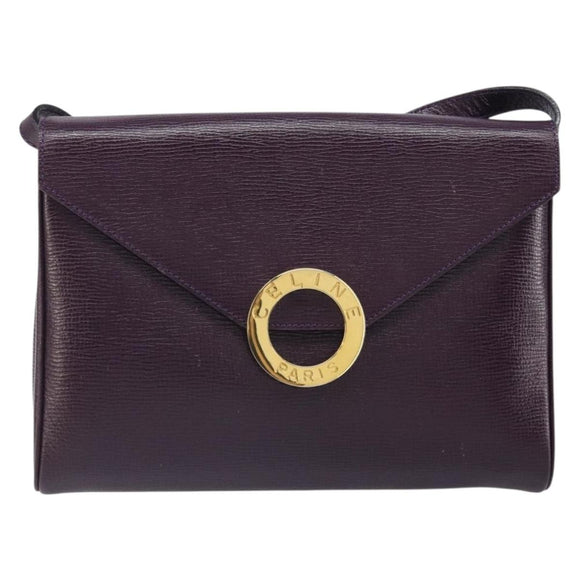 CELINE Circle Shoulder Bag Leather Purple Gold Auth 159845V