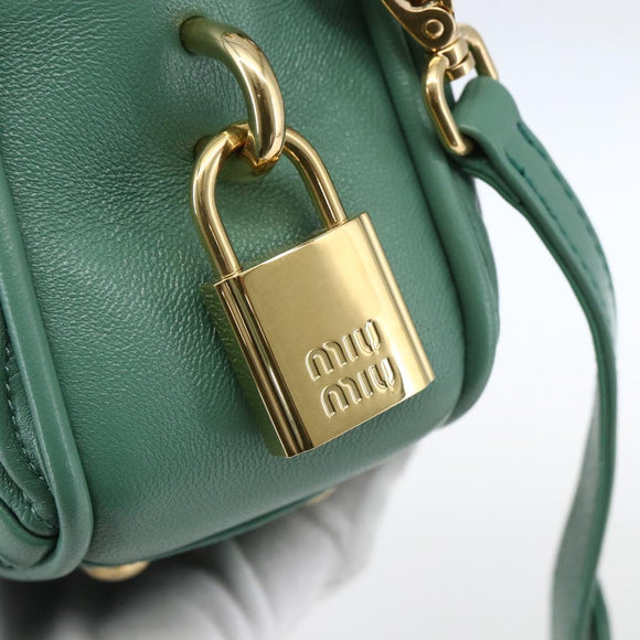 Miu Miu Matelasse Arkady Hand Bag Leather 2way Gold Light green Auth 159849SAM