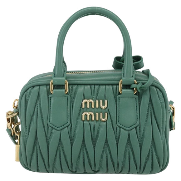 Miu Miu Matelasse Arkady Hand Bag Leather 2way Gold Light green Auth 159849SAM