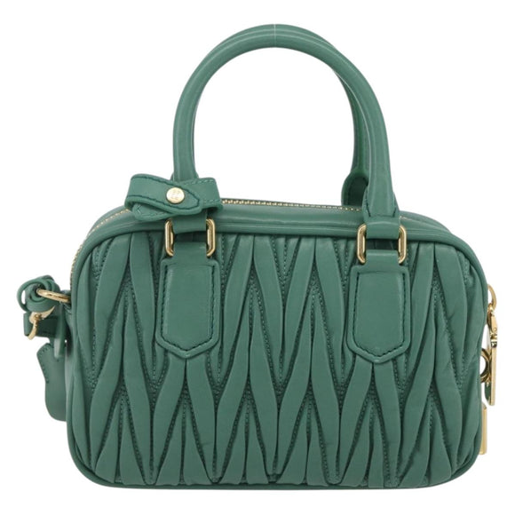 Miu Miu Matelasse Arkady Hand Bag Leather 2way Gold Light green Auth 159849SAM