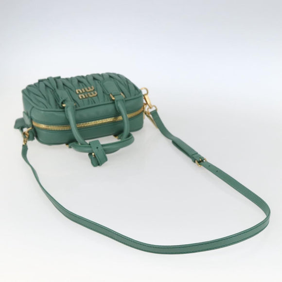 Miu Miu Matelasse Arkady Hand Bag Leather 2way Gold Light green Auth 159849SAM