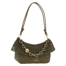 LOEWE Ora Medium Chain Shoulder Bag Raffia 2way Khaki Gold Auth 159851SAV-1