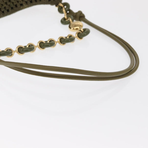 LOEWE Ora Medium Chain Shoulder Bag Raffia 2way Khaki Gold Auth 159851SAV