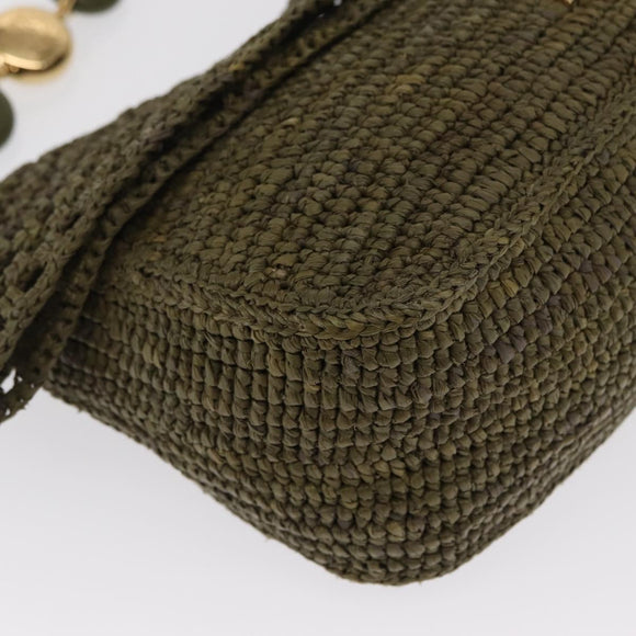 LOEWE Ora Medium Chain Shoulder Bag Raffia 2way Khaki Gold Auth 159851SAV