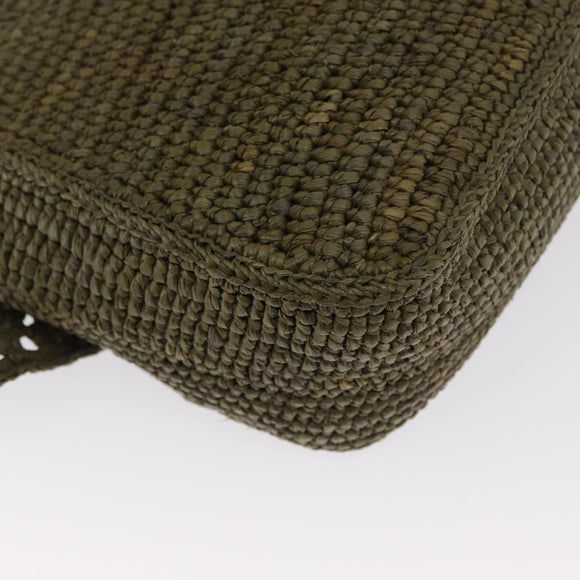 LOEWE Ora Medium Chain Shoulder Bag Raffia 2way Khaki Gold Auth 159851SAV