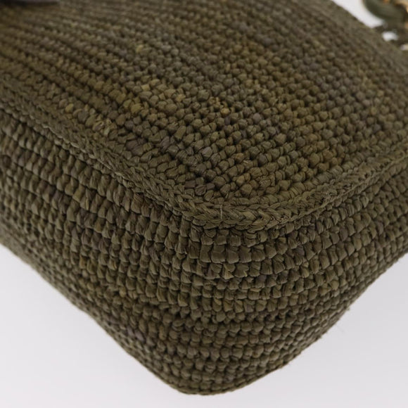 LOEWE Ora Medium Chain Shoulder Bag Raffia 2way Khaki Gold Auth 159851SAV