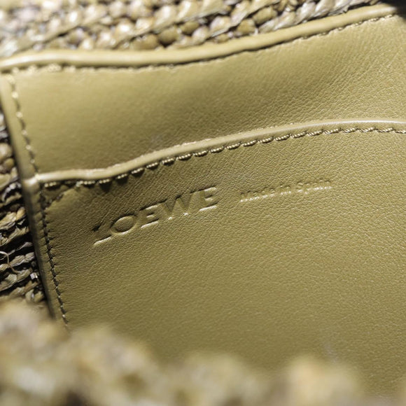 LOEWE Ora Medium Chain Shoulder Bag Raffia 2way Khaki Gold Auth 159851SAV