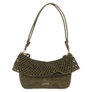 LOEWE Ora Medium Chain Shoulder Bag Raffia 2way Khaki Gold Auth 159851SAV-13