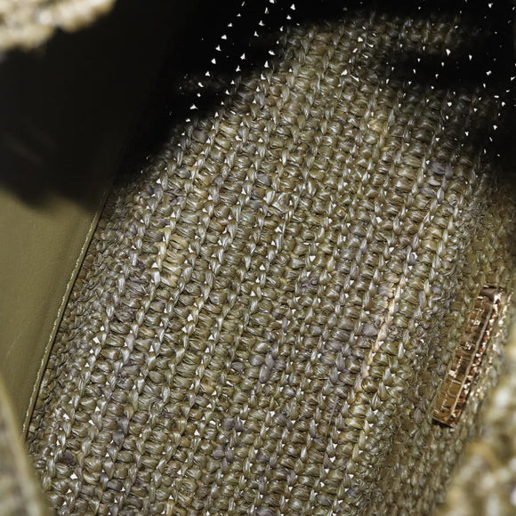 LOEWE Ora Medium Chain Shoulder Bag Raffia 2way Khaki Gold Auth 159851SAV