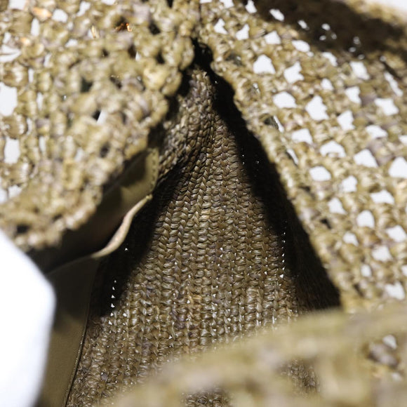 LOEWE Ora Medium Chain Shoulder Bag Raffia 2way Khaki Gold Auth 159851SAV