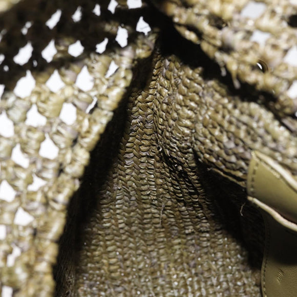 LOEWE Ora Medium Chain Shoulder Bag Raffia 2way Khaki Gold Auth 159851SAV