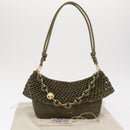 LOEWE Ora Medium Chain Shoulder Bag Raffia 2way Khaki Gold Auth 159851SAV-12