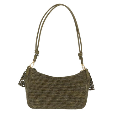 LOEWE Ora Medium Chain Shoulder Bag Raffia 2way Khaki Gold Auth 159851SAV - 0