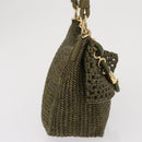 LOEWE Ora Medium Chain Shoulder Bag Raffia 2way Khaki Gold Auth 159851SAV-4