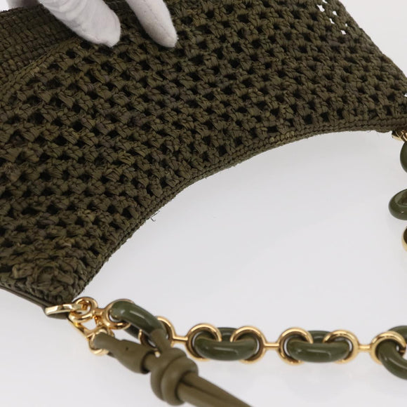 LOEWE Ora Medium Chain Shoulder Bag Raffia 2way Khaki Gold Auth 159851SAV