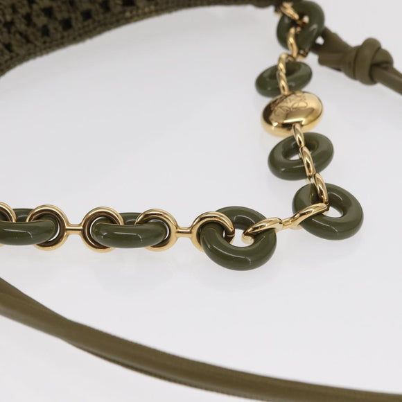 LOEWE Ora Medium Chain Shoulder Bag Raffia 2way Khaki Gold Auth 159851SAV