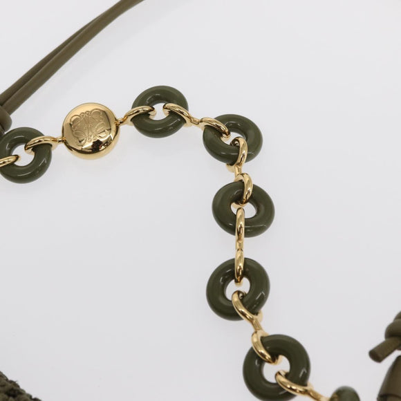 LOEWE Ora Medium Chain Shoulder Bag Raffia 2way Khaki Gold Auth 159851SAV