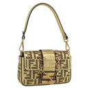 FENDI Zucca Canvas Mini Baguette Shoulder Bag Gold Auth 159852SM-1