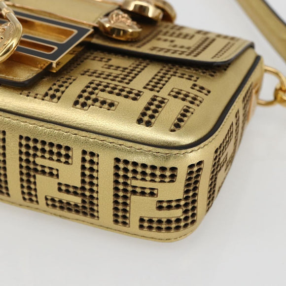 FENDI Zucca Canvas Mini Baguette Shoulder Bag Gold Auth 159852SM