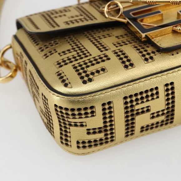 FENDI Zucca Canvas Mini Baguette Shoulder Bag Gold Auth 159852SM