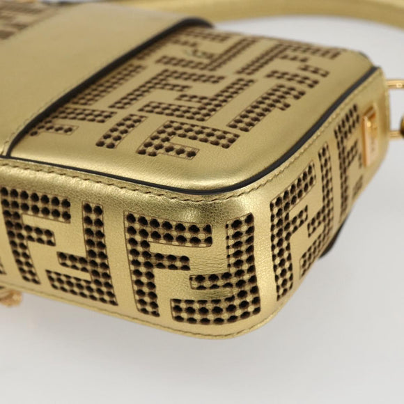 FENDI Zucca Canvas Mini Baguette Shoulder Bag Gold Auth 159852SM
