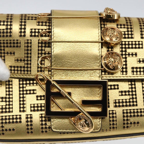 FENDI Zucca Canvas Mini Baguette Shoulder Bag Gold Auth 159852SM