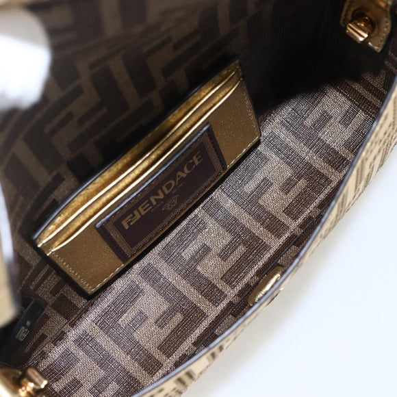 FENDI Zucca Canvas Mini Baguette Shoulder Bag Gold Auth 159852SM