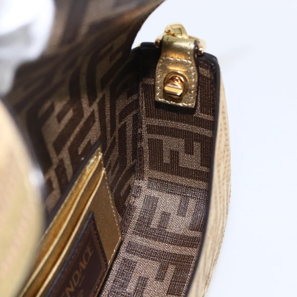 FENDI Zucca Canvas Mini Baguette Shoulder Bag Gold Auth 159852SM