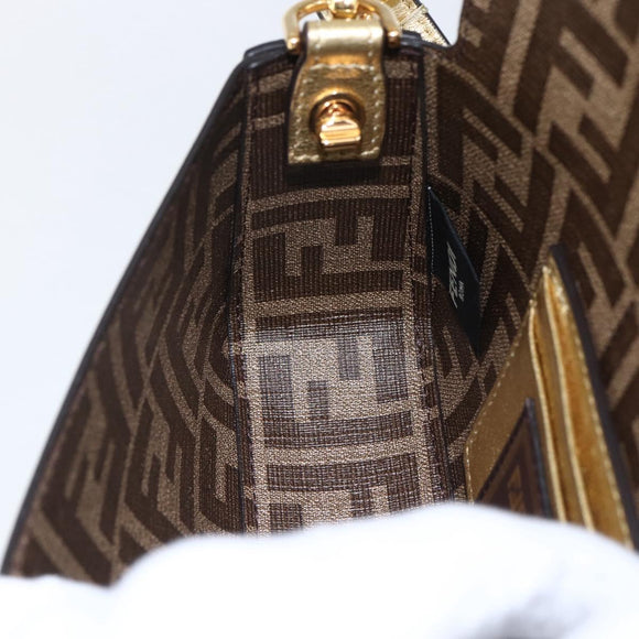 FENDI Zucca Canvas Mini Baguette Shoulder Bag Gold Auth 159852SM