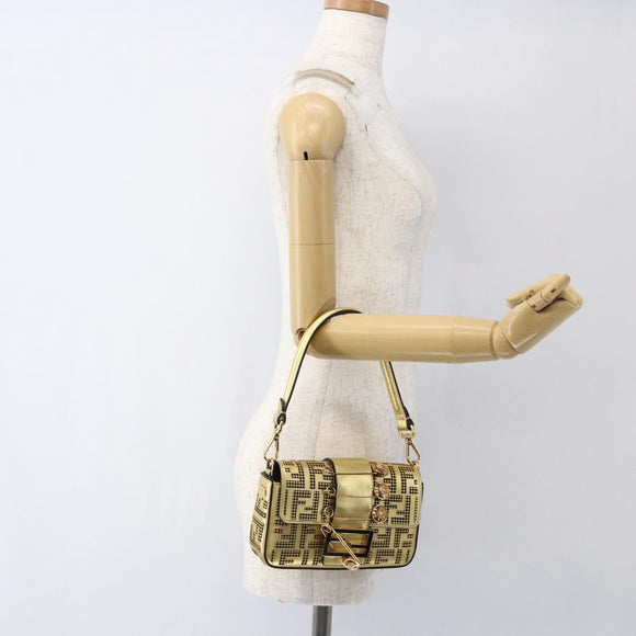 FENDI Zucca Canvas Mini Baguette Shoulder Bag Gold Auth 159852SM