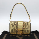 FENDI Zucca Canvas Mini Baguette Shoulder Bag Gold Auth 159852SM-12