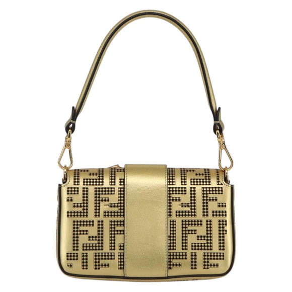 FENDI Zucca Canvas Mini Baguette Shoulder Bag Gold Auth 159852SM