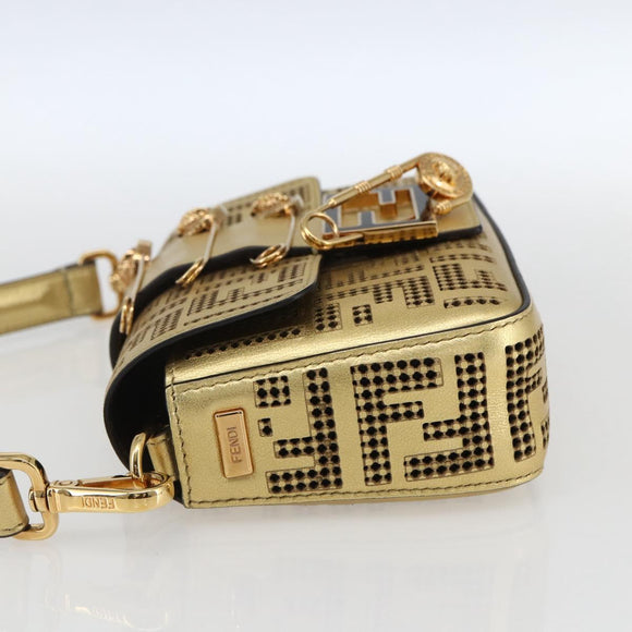 FENDI Zucca Canvas Mini Baguette Shoulder Bag Gold Auth 159852SM