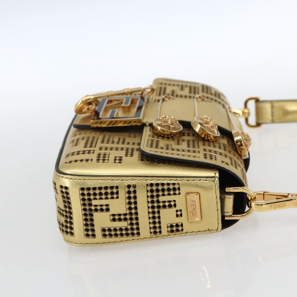 FENDI Zucca Canvas Mini Baguette Shoulder Bag Gold Auth 159852SM