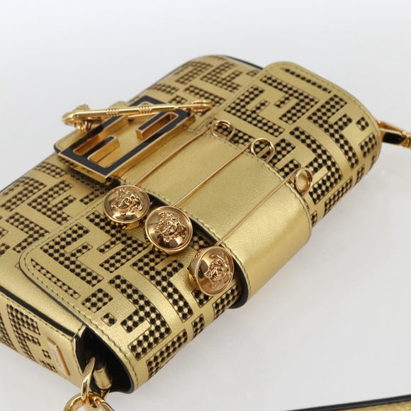 FENDI Zucca Canvas Mini Baguette Shoulder Bag Gold Auth 159852SM
