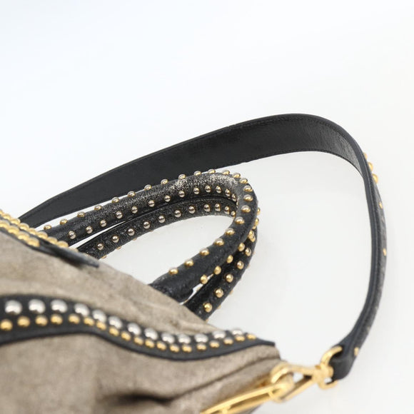 PRADA Hand Bag Leather 2way Beige Gold Auth 159876