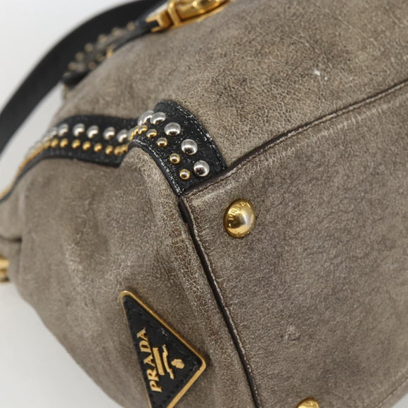 PRADA Hand Bag Leather 2way Beige Gold Auth 159876