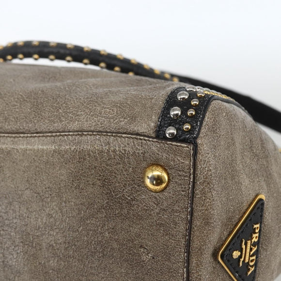 PRADA Hand Bag Leather 2way Beige Gold Auth 159876