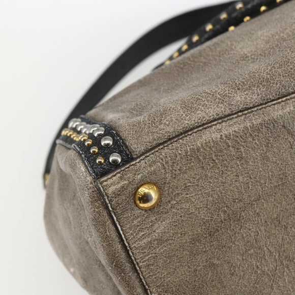 PRADA Hand Bag Leather 2way Beige Gold Auth 159876