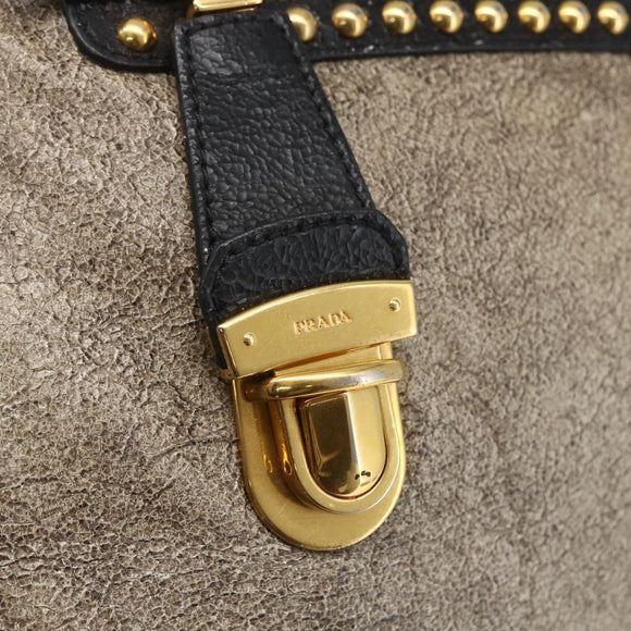 PRADA Hand Bag Leather 2way Beige Gold Auth 159876