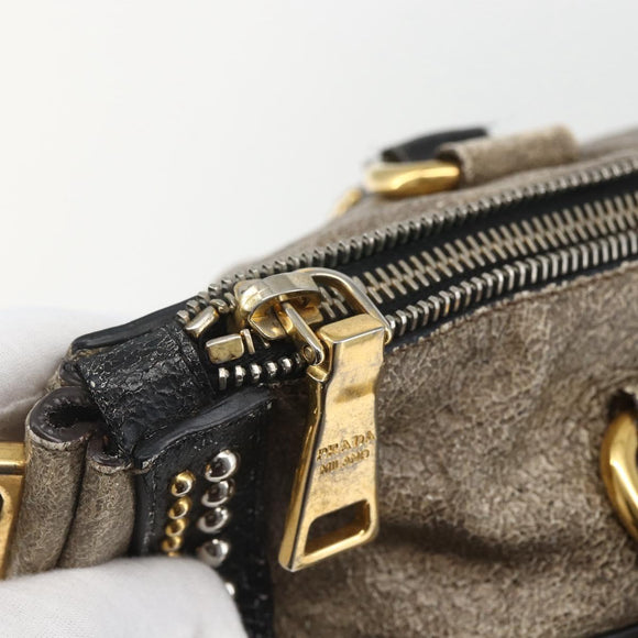PRADA Hand Bag Leather 2way Beige Gold Auth 159876