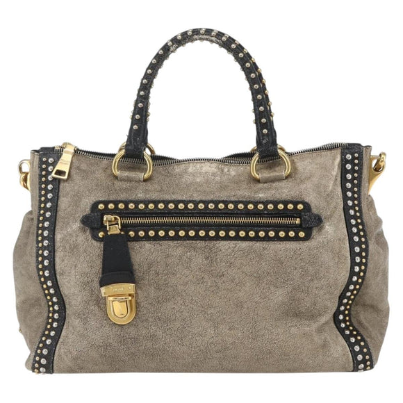 PRADA Hand Bag Leather 2way Beige Gold Auth 159876