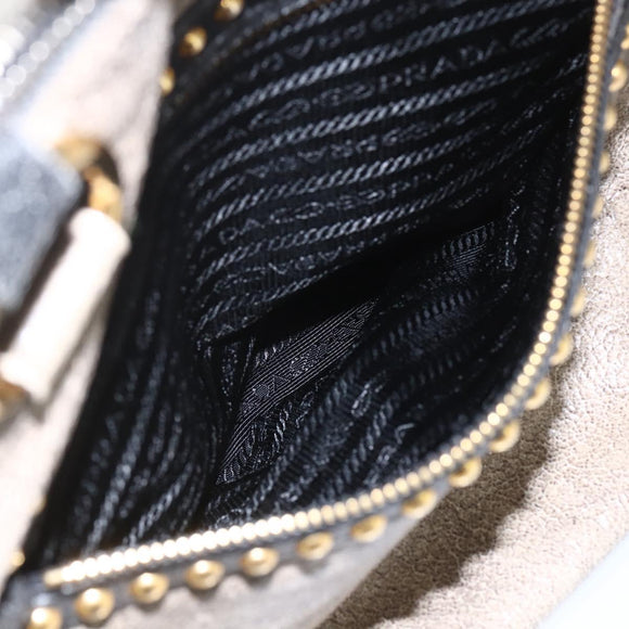 PRADA Hand Bag Leather 2way Beige Gold Auth 159876
