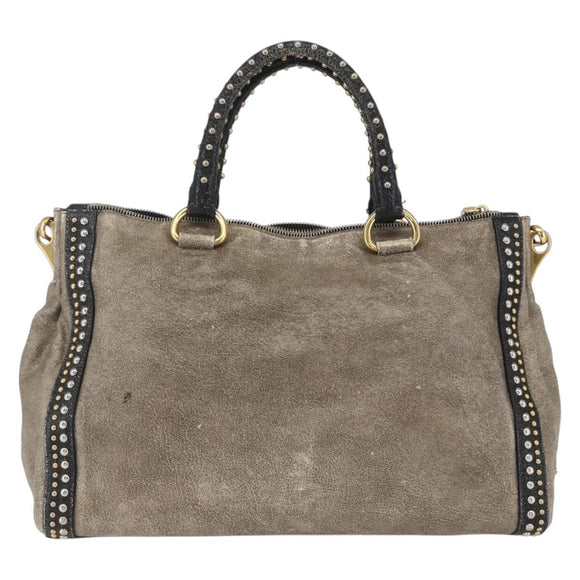PRADA Hand Bag Leather 2way Beige Gold Auth 159876