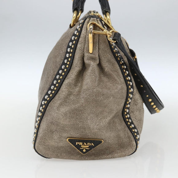 PRADA Hand Bag Leather 2way Beige Gold Auth 159876