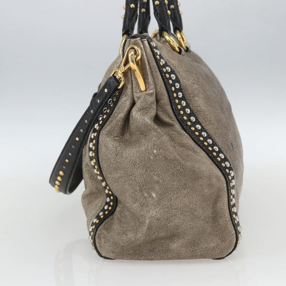 PRADA Hand Bag Leather 2way Beige Gold Auth 159876