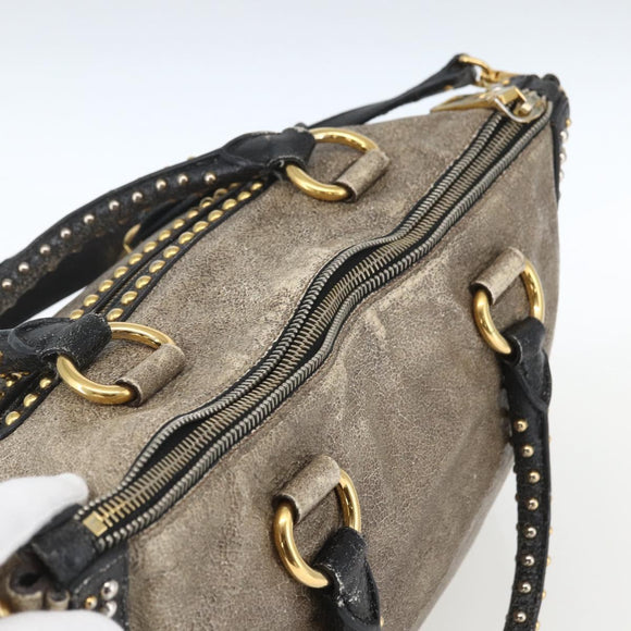 PRADA Hand Bag Leather 2way Beige Gold Auth 159876