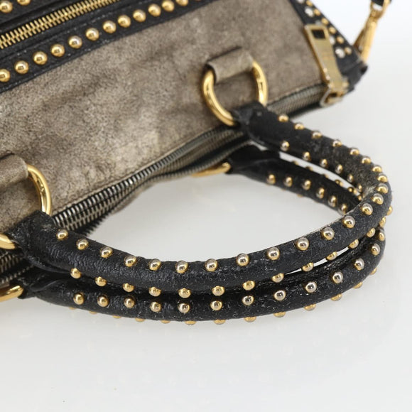 PRADA Hand Bag Leather 2way Beige Gold Auth 159876