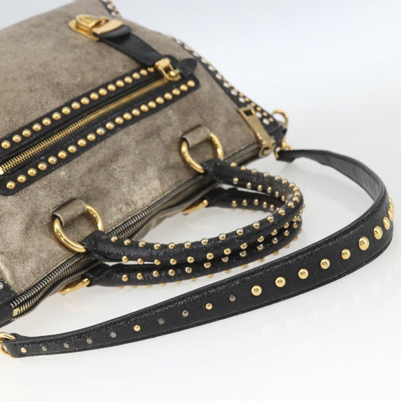 PRADA Hand Bag Leather 2way Beige Gold Auth 159876