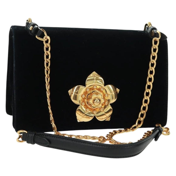 PRADA Chain Shoulder Bag Velor Black Gold Auth 159877SAV